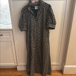 Black and Tan Puff Sleeve Mock Neck Gown